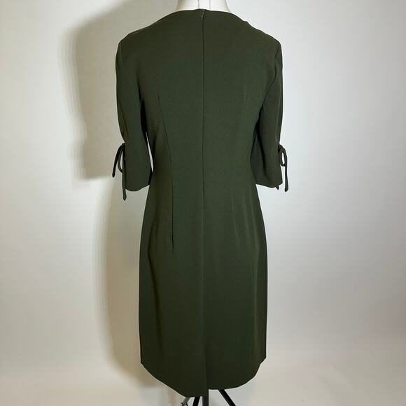 NWT Connected Apparel Olive Green Tie Scuba Crepe Sleeve Sheath Dress Womens 4 - Picture 7 of 10